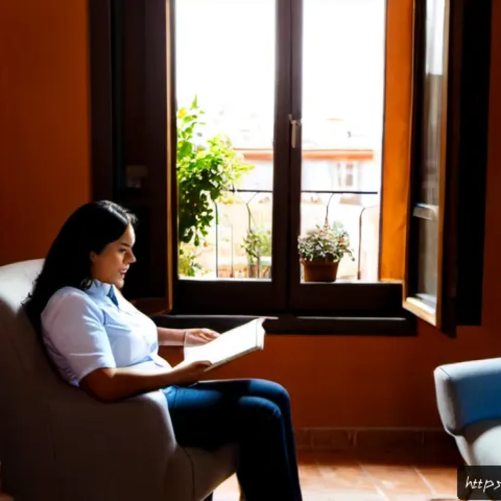 자서전적 치료법과 직업적 성공의 관계 - Photorealistic intimate therapy office in Madrid, a Spanish-speaking Latina professional in her late...