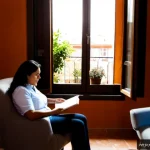 Home 23 자서전적 치료법과 직업적 성공의 관계 - Photorealistic intimate therapy office in Madrid, a Spanish-speaking Latina professional in her late...